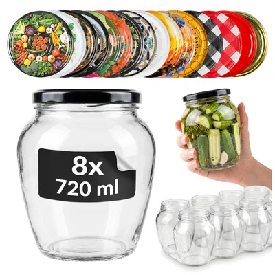 Zdjęcie produktu dla SUPERBUTELKI - 8 szt. Słoiki na przetwory, szklane 720 ml Amfora na grzyby, przetwory, konfitury, miód, productTiles.product.images.aiGenerated