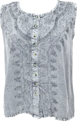 Produktbild von Besticktes Indisches Hippie Top, Boho-chic Bluse - Grau, Damen, Viskose, Tops & T-Shirts