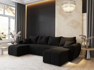 Produktbild von Masseno Ecksofa MADISON U mit Schlaffunktion U-Form, Sofa mit Bettkasten, Wohnzimmersofa, Couch, Soffa, Bettsofa, Couchgarnitur- Schwarz, SAWANA 14