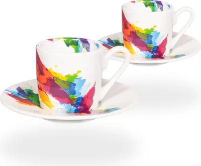 Produktbild von tea4chill Könitz Espresso Tassen Set Colour Flow. 2 Kaffeetassen 65ml aus Porzellan. Espressotassen modern, bunt