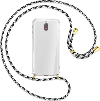 Produktbild von Handykette Backcover-Schutzhülle mit Band (Metall goldfarben) für Nokia 3.1 - schwarz/grau/weiß