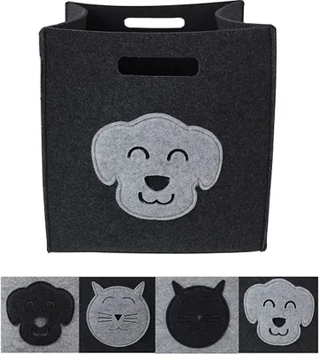 Produktbild von SILUK Filzkorb Korb Ordnungsbox Aufbewahrungsbox Spielzeugkiste Kinderzimmer Spielzeug Faltbar Aufbewahrung im Kallax Regal (Anthrazit, Hund)