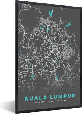 Produktbild von MuchoWow® Gerahmtes Poster Kuala Lumpur - Stadtplan - Karte - Blau 20x30 cm - Poster mit Schwarzem Bilderrahmen Wandposter Rahmen Foto Bilder - Drucken - Bilder Poster im Rahmen