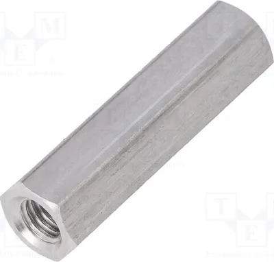 Obrázok produktu pre 10 kusov distančných objímok so závitom (vnútorný závit M5), dĺžka 30 mm, hexagonálny profil, rozmery 138x30 mm. Distančné prvky