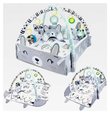 Produktbild von Multifunktionale Baby Spieldecke mit Spielbogen – Spielmatte und Krabbeldecke – inkl. 30 Bällen und 5 Spielzeugen, Bauchlagetrainer – ab 0+ Monaten