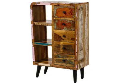 Image de MASSIVMOEBEL24 | Commode 79x40 Bois de récupération laqué Multicolore SIXTIES #105