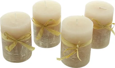 Produktbild von Wachskerze Champagner 4er Set creme & gold Ø 6cm – Stumpenkerze