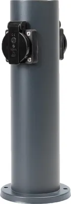 Produktbild von Grafner Edelstahl Design Gartensteckdose mit 2 Steckdosen, 3600 Watt, IP44, rund, anthrazit, KEIN ROST – Pulver-Beschichtung, Energiesäule Metall Mehrfach Außen Steckdose Säule 2-Fach schwarz lackiert