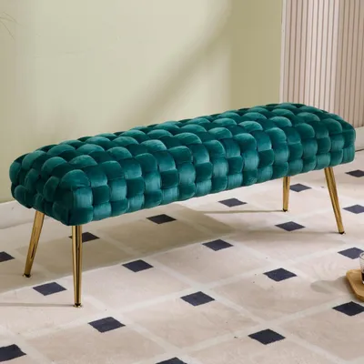 Obrázek produktu pro Sedací lavice, zelená, potah samet, rozměry 120 x 38 x 45 cm