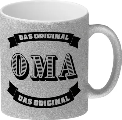 Produktbild von Oma Glitzer-Kaffeebecher mit Spruch Oma Das Original