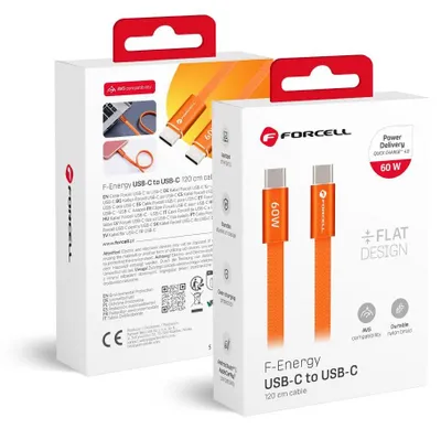 Image de Câble USB-C vers USB-C Forcell F-Energy QC4.0 PD 3 A 60 W, plat, 1,2 m, CCFN23, orange