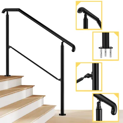 Produktbild von AICA 136x102cm Edelstahl-Treppengeländer, Eingangshandlauf, Verstellbar Geländer für 3-4 Stufen, Schwarz