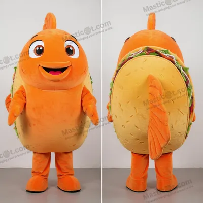 Produktbild von Lebendiger MASTICOT orangefarbener Fisch-Tacos-Maskottchen