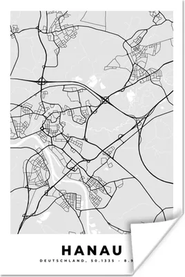 Produktbild von MuchoWow® Poster Hanau - Karte - Stadtplan - Deutschland - Karte 120x180 cm - Kunstposter