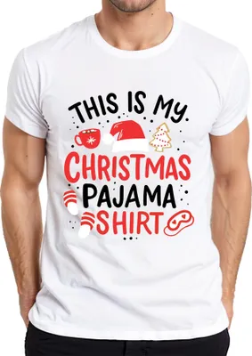 Obrázek produktu pro Toto je moje vánoční pyžamové tričko s vánoční čepicí – Vánoce Xmas Christmas, pánské tričko, bílé, velikost M
