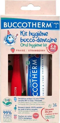 Produktbild von Buccotherm | Kinder Reiseset – Ökologische Zahnpasta Mit Erdbeergeschmack – Zahnbürste & Beutel – 50 ml
