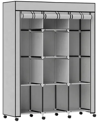 Produktbild von Stoffgarderobe, 8 Einlegeböden und 2 Kleiderstangen | Farbe: Grau | Abmessungen: 43x125x162,5 cm