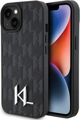 Immagine prodotto di Karl Lagerfeld Klhcp15Spklpklk Iphone 15 / 14 / 13 6.1 Nero/Nero Custodia rigida in pelle Monogram Hot Stamp Metal Logo