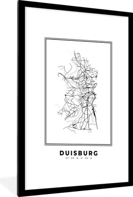 Produktbild von MuchoWow® Gerahmtes Poster Stadtplan - Deutschland - Schwarz-weiß - Duisburg - Karte 60x90 cm - Poster mit Schwarzem Bilderrahmen Wandposter Rahmen Foto Bilder - Dekoration - Wandposter Wohnzimmer - Hochwertig