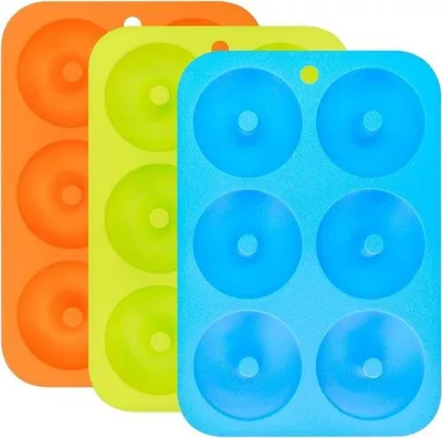 Produktbild von Silikonische Donutformen, Set von 3, Donutbäcker, Antihaftbeschichtung, 6 hohle Räume, flexible Silikonform für Kuchen, Donuts, Kuchen, Biscuit Bagels
