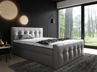 Produktbild von Boxspringbett MALWA ! Pocket-Matraze , Topper 160 x 200 cm ( Grau - Kunstleder )