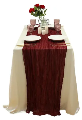 Produktbild von Boho-Tischläufer aus Käsetuch, rustikaler, knittriger Tischläufer, eleganter Tischläufer für Hochzeiten, Brautpartys und andere festliche Tischdekorationen