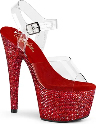 Produktbild von BEJEWELED-708DM Damen Sandale von Pleaser, Transparent Rot , EU 41, US 11
