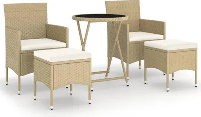 Imagen del producto de vidaXL Juego de mesa y sillas de jardín de 5 piezas, fabricado en ratán sintético y con superficie de vidrio templado, color beige