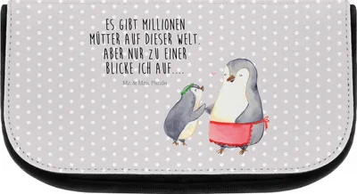 Produktbild von Mr. & Mrs. Panda Make-up Täschchen Pinguin mit Kind - Grau Pastell - Geschenk, kosmetiktasche klein, Familie, Kulturbeutel, Vatertag, Mutter, toilettenbeutel, Muttertag