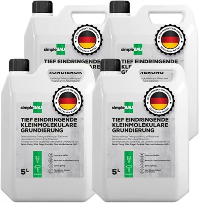 Produktbild von SimpleBau Tiefengrundierung 5Lx4 gebrauchsfertig für schwierige Untergründe, Tiefgrund für innen und außen Für Wände, Böden und Decken(20, Kilogramm)