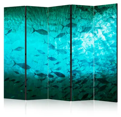 Produktbild von Muralo Beidseitig bedruckter PARAVENT 5-teilig Raumteiler klappbar FISCHSCHWARM NATUR 225cmx172cm