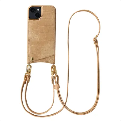 Image de Étui Selencia Nova Croco avec cordon et porte-carte pour Apple iPhone 14 / 13 - Toasted Almond
