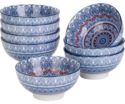 Productafbeelding van Serviesset voor aan tafel, 8-delig, schalen van porselein, motief: mandala, kleur: turquoise, inhoud: 650 ml