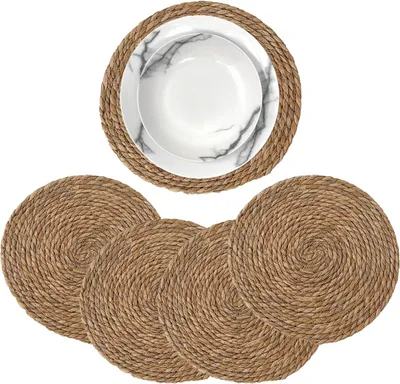 Obrázok produktu pre Súprava 4 tkaných tepluvzdorných okrúhlych podložiek - ratanové podložky - priemer 30 cm