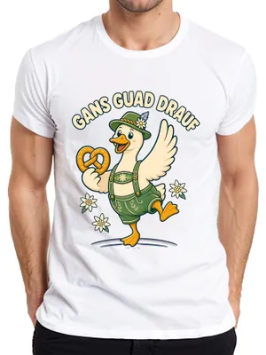 Productafbeelding van Gans, Guad Drauf, Bayern, , leren broek, pretzel, dirndl, Alpen, heren, T-shirt, wit, maat S