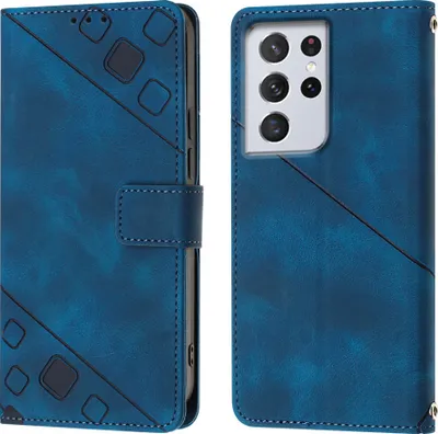 Obrázek produktu pro Pouzdro pro Samsung Galaxy S21 Ultra 5G vyražené Flip kožené peněženkové pouzdro s funkcí stojánku modré