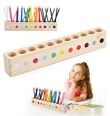 Produktbild von Holzhalter für Buntstifte, 41 x 5 x 7 cm, 11 Fächer, Stifteablage für den Schreibtisch, Massivholz, Organizer für Schule, Büro, Zuhause