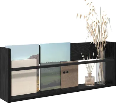 Produktbild von (Design 2026) Magazinregal Schwarz Eichen-Optik 80 x 12 x 30cm Holzwerkstoff - Zeitungsständer HOMMIE 829598 - Zeitungsständer