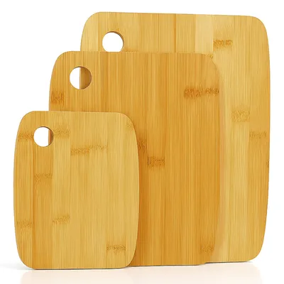 3er-Set Bambus-Schneidebretter, S/M/L, Holz, Servierplatte