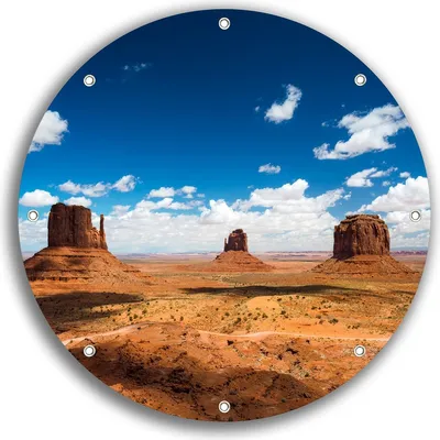 Produktbild von Wallario rundes Outdoor-Poster für Garten oder Balkon, Motiv Monument Valley, 30 cm Durchmesser