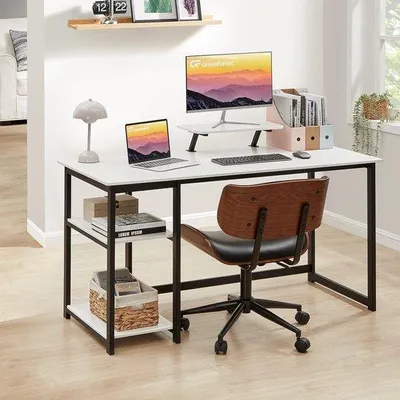 Image de Poste de travail informatique avec support d'écran et plateau rabattable, bureau simple et moderne de 120 cm pour PC, blanc