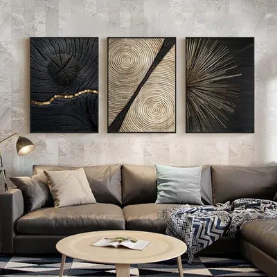 Obrázok produktu pre Elegantná 3-dielna nástenná dekorácia na plátne, zlatá/čierna/biela, 40 x 60 cm