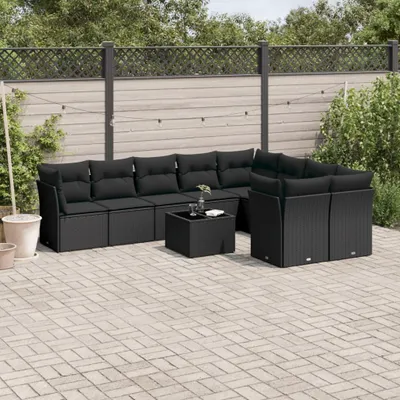 Produktbild von Design 10-tlg. Garten-Sofagarnitur mit Kissen Schwarz Poly Rattan, Gartenmöbel-Sets 2024