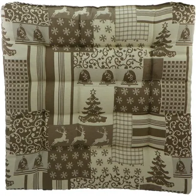 Produktbild von Stuhlkissen beige hellbraun Sitzkissen Patchwork Style Winter ca 40 x 40 cm