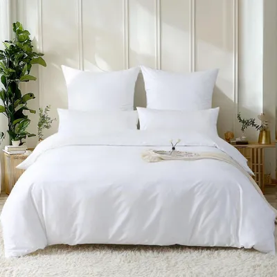 Produktbild von Satin Bettwäsche 220x240 cm Baumwolle Kühlend Weiß 3-teilig