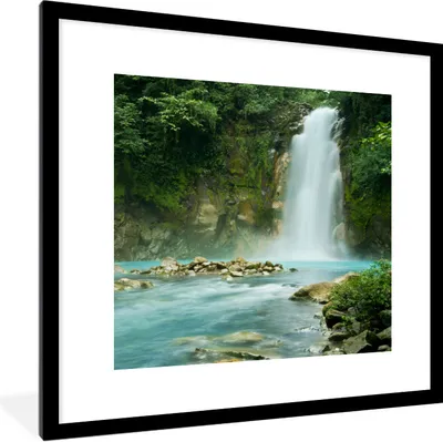 Produktbild von MuchoWow® Gerahmtes Poster Dschungel - Natur - Wasserfall 40x40 cm - Poster mit Schwarzem Bilderrahmen Wandposter Rahmen Foto Bilder - Poster - Plakat im Rahmen