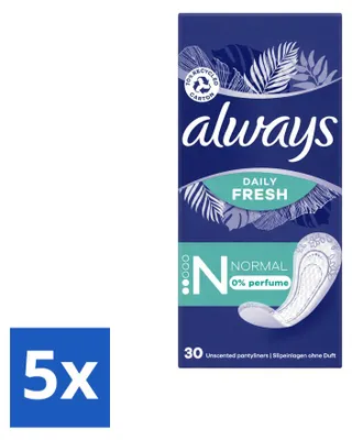Zdjęcie produktu dla 5 sztuk wkładek higienicznych Always Daily Fresh, normalne, bez zapachu, opakowanie ekonomiczne
