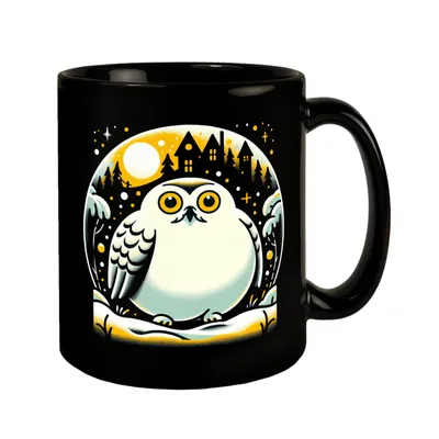 Produktbild von Dicke Schneeeule im Winter Tasse schwarz in Schwarz