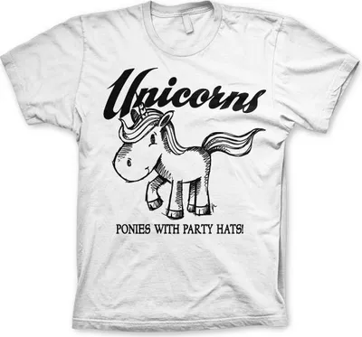 Produktbild von Unicorns - Ponies With Party Hats T-Shirt - Small - White