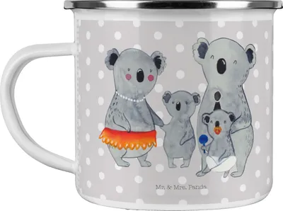 Produktbild von Mr. & Mrs. Panda Pott Koala Familie - Grau Pastell - Geschenk, Teetasse, Kaffeepott, Outdoor Tasse, Emaille Becher, Koalas, Muttertag, Kinder, Family